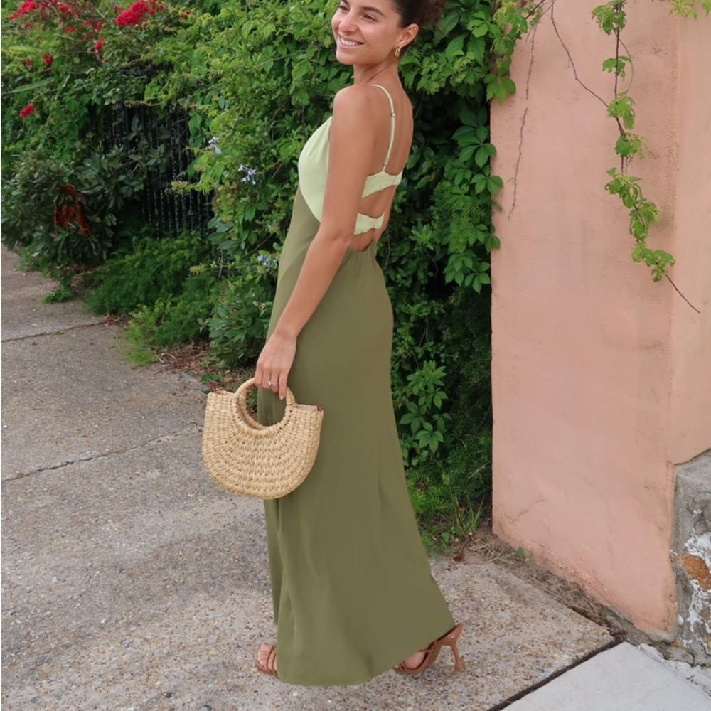 Abercrombie & Fitch Two-Tone Green Midi Dress - Picture 2 of 5